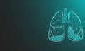 human lungs, organ anatomy biological air filter healthy body concept polygon on neon blue background