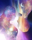 Human male, female bodies, Universe Inspiration Enlightenment Unity consciousness, Yin Yang, twin flames, cosmic lovers Royalty Free Stock Photo