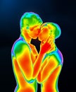 Human male and female loving couple kissing chemistry. Body thermic activity 3d rendering illustration. Infrared or thermal effect Royalty Free Stock Photo