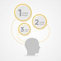 Human male head infographic. One, two, three. Vector illustration, flat design