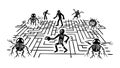 Human Maze Navigation: Problem Solving and Strategic Thinking, vector design Generative AI Royalty Free Stock Photo