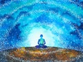 Human meditate mind mental health yoga chakra spiritual healing watercolor painting illustration Royalty Free Stock Photo