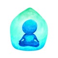 Human meditate mind mental health yoga chakra spiritual healing watercolor painting illustration Royalty Free Stock Photo