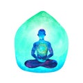 Human meditate mind mental health yoga chakra spiritual healing watercolor painting illustration Royalty Free Stock Photo