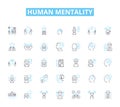 Human mentality linear icons set. Capacity, Perception, Emotion, Intelligence, Instinct, Resilience, Creativity line