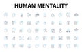 Human mentality linear icons set. Capacity, Perception, Emotion, Intelligence, Instinct, Resilience, Creativity vector