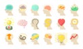 Human mind icon set, cartoon style