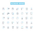 Human mind linear icons set. consciousness, perception, cognition, emotion, memory, intuition, reasoning line vector and