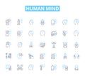 Human mind linear icons set. consciousness, perception, cognition, emotion, memory, intuition, reasoning line vector and