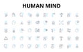 Human mind linear icons set. consciousness, perception, cognition, emotion, memory, intuition, reasoning vector symbols