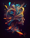 Human Mind in Neon Art Style, Imagination, Creative, Thoughtful, Mind blown concept