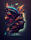 Human Mind in Neon Art Style, Imagination, Creative, Thoughtful, Mind blown concept