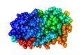 Space-filling molecular model of human mitogen activated protein kinase 11 in complex with nilotinib. Rendering based on Royalty Free Stock Photo