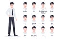 Human mouth set. Man, businessman lip sync collection for animation and sound pronunciation. Character face elements. Emotions,