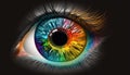 Human multicolored iris animation eye concept. Generative AI,