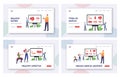 Human Muscle Anatomy Landing Page Template Set. Tiny Characters at Huge Board with Infographic of Muscles