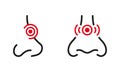 Human Nasal Problem. Runny Nose, Congestion Outline Pictogram Set. Allergy, Cold, Rhinitis Line Icons. Inflammation