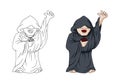 Human Necromancer or Warlock in Black Robe Cast Spell, cartoon Character Royalty Free Stock Photo