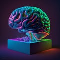 illustration of a neon bright brain on a stand for medicine. Royalty Free Stock Photo