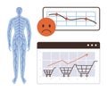 Human Nervous System, Declining Mood, and Shopping Trends in Comparative Data Analysis Royalty Free Stock Photo