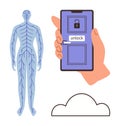 Human Nervous System and Smartphone Lock Representing Data Protection and Mind-Technology Connection Royalty Free Stock Photo