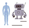 Human Nervous System and Robot Side by Side Representing Biology and Technology Integration Royalty Free Stock Photo