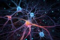 Human neuronal cell with electrical impulses in futuristic style