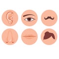 Human nose, ear, mouth mustache hair and eye set
