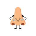 Human nose kawaii sad crying characters. Sense organ. Nose diseases. Sick organ of smell. Vector illustration isolated