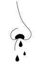 Human nose. Side view. The patient has a runny nose. Dripping drops silhouette. Vector illustration.