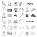 Human old age monochrom icons in set collection for design. Pensioner, period of life vector symbol stock web