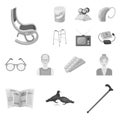 Human old age monochrome icons in set collection for design. Pensioner, period of life vector symbol stock web