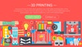 Human organs 3d printer technology flat concept set. 3d printing medicine. Web header banner.