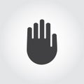 Human palm black flat icon. Symbol of stop sign, warning, lock. Web graphic hand pointing label