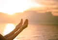 Human palm hands action like pray to worship. symbol for worship to Jesus christ. Christianity Royalty Free Stock Photo