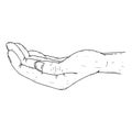 Human palms icon. Vector of a palm hold. Hand drawn human palms hold