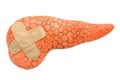 Human pancreas with adhesive bandages. Treatment of pancreatic concept, 3D rendering
