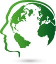 Human, person and globe, human and earth logo