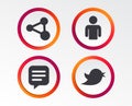 Human person and share icons. Speech bubble. Royalty Free Stock Photo