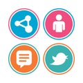 Human person and share icons. Speech bubble. Royalty Free Stock Photo