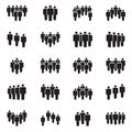 Human persons crowd vector black icons. Office people figures signs