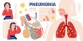 Human Pneumonia Cartoon Infographics