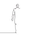 Human portrait one line drawing, body anatomy hand drawn minimalism. Vector illustration person standing isolated on white