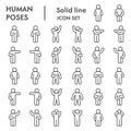 Human poses line icon set. Figure symbols collection or vector sketches. Basic body language signs for computer web Royalty Free Stock Photo