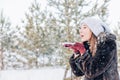 Winter woman Blowing Snow Royalty Free Stock Photo