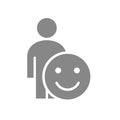 Human with positive emotions gray icon. Happy, success face symbol