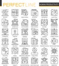 Human productivity outline mini concept symbols. Time management and discipline modern stroke linear style illustrations