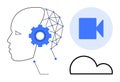 Artificial Intelligence Profile with Digital Network, Cloud Storage, and Video Communication Themes Royalty Free Stock Photo