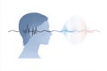 Abstract illustration of a human profile with sound waves emanating from the head, symbolizing communication, audio Royalty Free Stock Photo