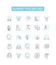 Human psychology vector line icons set. Personality, behavior, cognition, emotions, neuroscience, neuropsychology